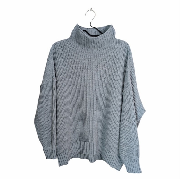 aerie Sweaters - Aerie Women's Oversized Chunky Knit Pullover Sweater Mock Neck Light Blue Cozy M